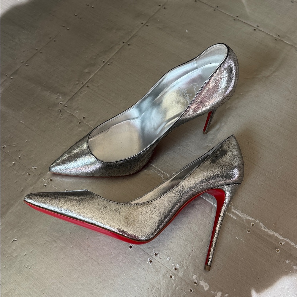 Christian Louboutin Kate 100mm antique silver manoir stiletto sz 39.5 - Picture 6 of 12